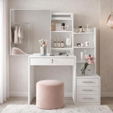 Imagem de Penteadeira 4 Gavetas com Espelho Deslizante e Nichos Helena Yescasa