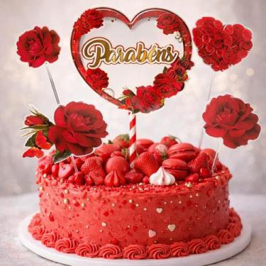 Imagem de Topo De Bolo Parabéns Flores Borboletas Enfeites Topper - Shop da Cris
