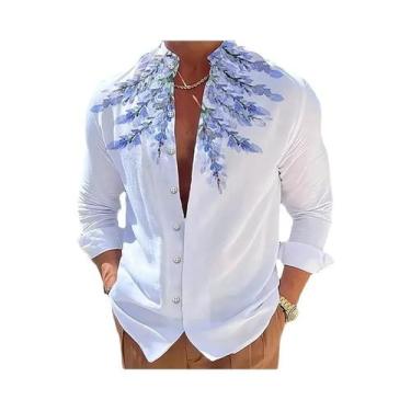 Imagem de Camisa Masculina De Manga Longa Com Estampa 3D De Flores, Moda Casual,