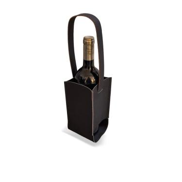 Imagem de Bolsa Porta-Vinho para 1 Garrafa em Couro Sintético Preto TH0176 BTC