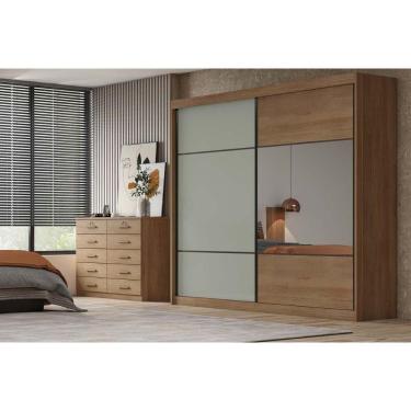 Imagem de Guarda Roupa Casal 2 Portas de Correr 6 Gavetas MDF com Espelho Semi Brilho Cumaru-fendi 25 Novo Horizonte