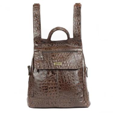 Imagem de Mochila Feminina Meyre em Couro Legitimo Croco, Café