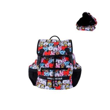 Imagem de Mochila de Costa Infantil Fechamento Tipo Saco Personagens BT21 - Pret