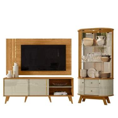 Imagem de Rack Bancada E Painel Para TV Cronos com Cristaleira Moss Cumaru Opala
