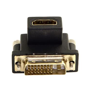 Imagem de chenyang Adaptador HDMI para DVI, DVI macho para HDMI fêmea 90 graus para baixo angular banhado a ouro adaptador conversor bidirecional para TV, monitor, computador