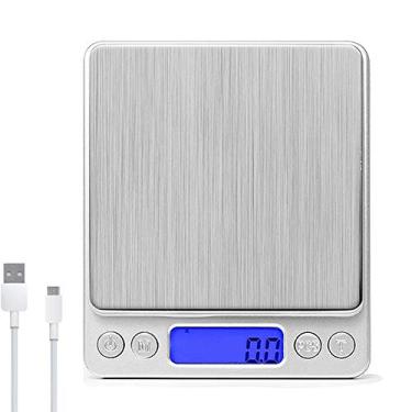 Imagem de balanças digitais de cozinha, balanças de cozinha de aço inoxidável balanças digitais de cozinha balanças de pesagem de carregamento USB mini balanças alimentares balanças de cozinha elétricas balança digital à prova d'água display LCD para casa