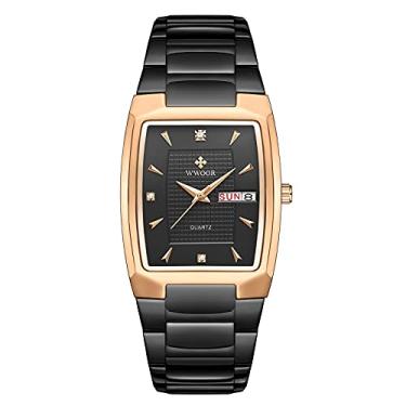 Imagem de WWOOR Relógios quadrados para homens e mulheres de aço inoxidável Mens Square Watch com data impermeável Analógico Quartz Fashion Business Casual Relógio de pulso (37-Preto RG)
