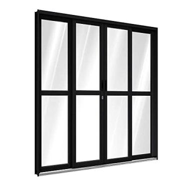 Imagem de Porta de Correr de Alumínio com Travessa 213 x 200 x 12 cm Preto 4 Folhas Riobras