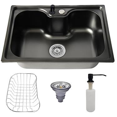 Imagem de Cuba Cozinha Gourmet Preta Aço Inox Luxo Com Acessórios 60x42cm com Válvula - Brinovar