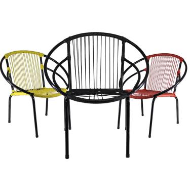 Imagem de Conjunto de 3 Cadeiras Eclipse Artesanal em Fio de Fibra Sintética Para Terraço, Gramado, Piscina, Pátio, Quintal, Deck - Colorido 09