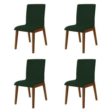 Imagem de Kit 4 Cadeiras De Jantar Luxo Diamante Estofadas Em Veludo Verde Base