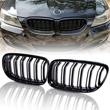 Imagem de runmade Par Pára-choques dianteiro Grade de rim Grelha Preto Brilhante Lâmina Dupla Linha Dupla Compatível com BMW 2009 2010 2011 E90 316i 318i 320i 323i 325i 328i 330i 335i