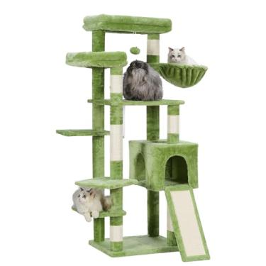 Imagem de Hey-brother Árvore para gatos internos, torre para gatos de 159 cm com poste para arranhar, condomínio para gatos com duas plataformas grandes, rede, arranhador grande, verde MPJ029GR