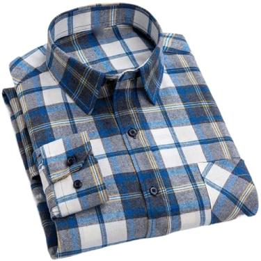 Imagem de Camisa xadrez masculina de flanela de algodão manga comprida macia para homens lazer clássico vintage masculino, 849, GG