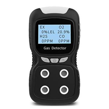 Imagem de Detector de gás portátil, analisador de medidor de monitor de 4 gás, clipe de gás (H2S, O2, CO e LEL), visor LCD recarregável, luz sonora, choque, teste de qualidade do ar, detector de 2 anos (preto)