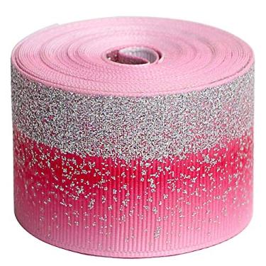Imagem de Tvoip Fita de gorgorão de poliéster arco-íris com glitter Tie Dye Fitas de gorgorão 1-1/2" (38 mm) x 10 jardas para laços de cabelo, embalagem de (rosa)
