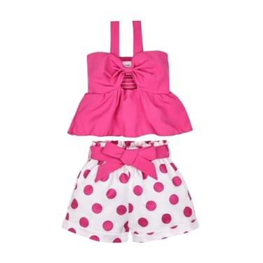 Imagem de ODIMAME Roupas de verão fofas para bebês meninas camiseta regata com alça de laço + short para bebês meninas conjunto de 3 meses a 4 anos, rosa, 3-4Y