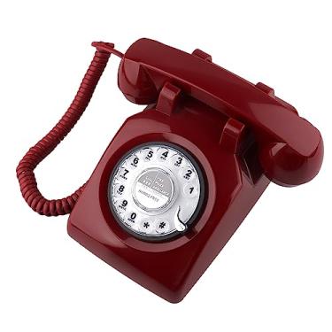 Imagem de SIXDEFLY Telefone retrô, telefone fixo clássico vintage antigo com função de discagem, para decoração de casa e escritório, vermelho