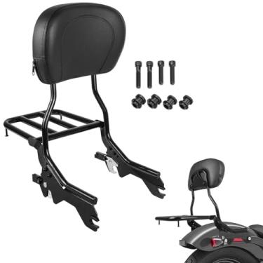 Imagem de AUFER Encosto vertical do passageiro Sissy Bar com bagageiro kits de ferragens de ancoragem compatíveis com Softail FLSL FXST Heritage Classic FLHC FLHCS Deluxe FLDE Street Bob FXBB FXBBS