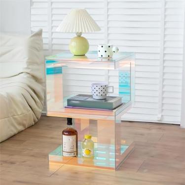 Imagem de Mesa de canto de acrílico transparente, mesa de cabeceira de acrílico transparente, 3 camadas, mesa lateral de acrílico pequena, mesa de centro com armazenamento para sala de estar, quarto