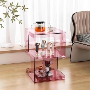 Imagem de Mesa de canto de acrílico transparente, mesa de cabeceira de acrílico transparente, 3 camadas, mesa lateral de acrílico pequena, mesa de centro com armazenamento para sala de estar, quarto