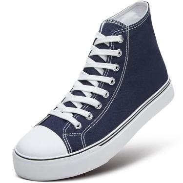 Imagem de ZGR Tênis masculino de lona de cano alto com cadarço clássico casual, Azul marino, 45