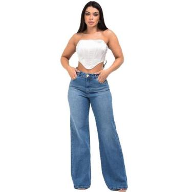 Imagem de Calça Jeans Feminina Sol Jeans Wide Leg com Boca Larga Cós Alto, 36