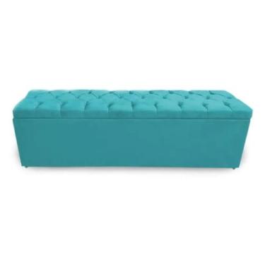 Imagem de Calçadeira Bau Recamier Estofada Capitonada Casal 140cm Suede Cor Turq