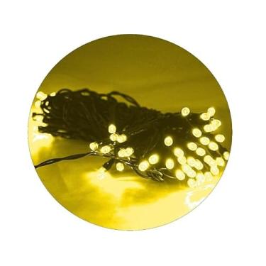 Imagem de Cordão De Lâmpadas Led Pisca 10 Metros 80 Lâmpadas Carregamento Solar Natal A Prova D'Água (Amarelo)