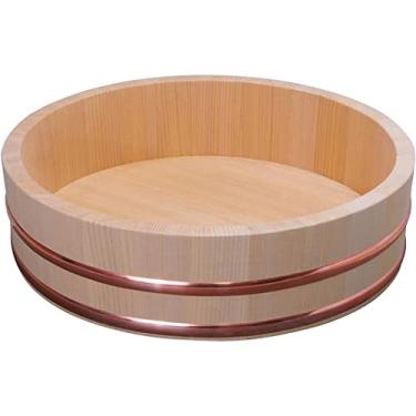 Imagem de TIKUSAN Banheira de mistura de arroz Hangiri de madeira Hangiri Faixa de cobre feita no Japão feita de Sawara Cypress Sushi Sushi Arroz Bowl Sushi Oke (10,6" (27 cm))