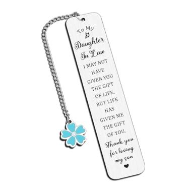 Imagem de Marcador de livro Daughter in Law, presentes de sogra, presentes de aniversário da nora, presentes de aniversário da futura nora, presente azul para noiva, presentes de aniversário de casamento de