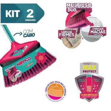 Imagem de Kit  2 Vassoura Multiuso Duo Cerdas Firmes E Macias Com Cabo - Noviça,