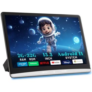Imagem de CHEGIF 13,3" 2G + 32G Android 11 Reprodutor de Vídeo para Encosto de Cabeça de Carro, Tv de Carro No Banco Traseiro com Monitor de Tela de Toque Ips 4K, Tela de Encosto de Cabeça de Carro com Suporte