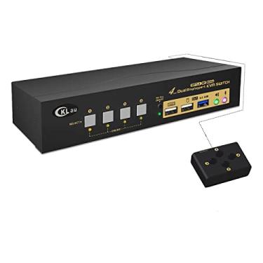 Imagem de CKLau Usb 3.0 4 Portas Kvm Switch Dual Monitor Displayport 1.4 8K @ 30 Hz 4K @ 144 Hz com Cabos de Áudio e Saída de Entrada para 4 Computadores Compartilhando Monitores Teclado Mouse Periférico