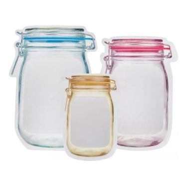 Imagem de Kit 3 Peças Sacos Hermeticos Zip Lock Desenho Pote 3d Safebag Reutiliz