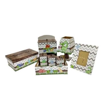 Imagem de Kit Bebe Dinossauro Quarto Higiene Decoração Maternidade - Mdf Store