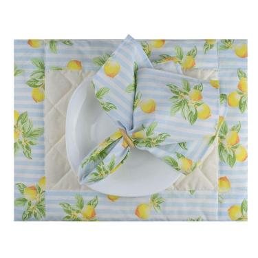 Imagem de Jogo Americano Dupla Face Com Guardanapo De Boca Azul Limão