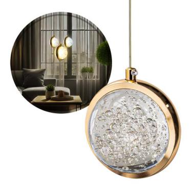 Imagem de Pendente Lustre Globo Dourado C/ LED Multicor Moderno LUS-10 ST3136 - 