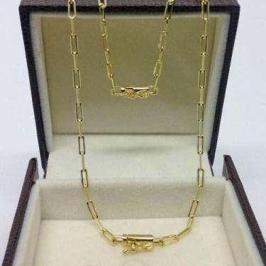 Imagem de Corrente + Pulseira 20cm C/ Fecho Gaveta  Cadeado  Folheada A Ouro 18k