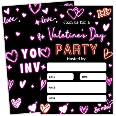 Imagem de ukebobo Convite de festa de Dia dos Namorados, 20 Neon Convite de festa dos namorados com envelopes, 4 x 6 cartões de convite de preenchimento de festa para homem feminino, lembrancinha de festa -