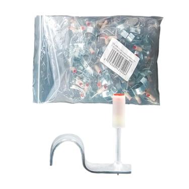 Imagem de Kit 100 Grampos Finca Pino Meia Lua para Tubo 20mm Grampos Pinos Rebite de Tubos e Canos