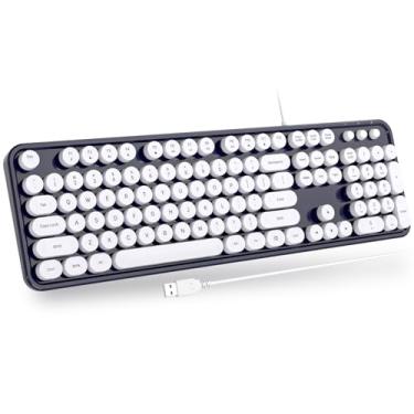 Imagem de Atelus Teclados de computador com fio, teclado de máquina de escrever tamanho completo de 104 teclas com teclado numérico, teclado USB Plug Play para PC, laptop, desktop, Windows (azul escuro)