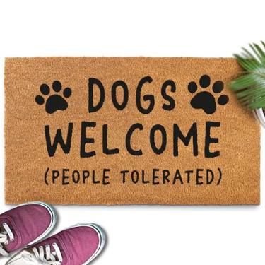 Imagem de Tapete de porta Tolerado Dogs Welcome People Outdoor 76 x 43 cm, capacho de presente divertido para amantes de cães com entrada externa com suporte de PVC antiderrapante