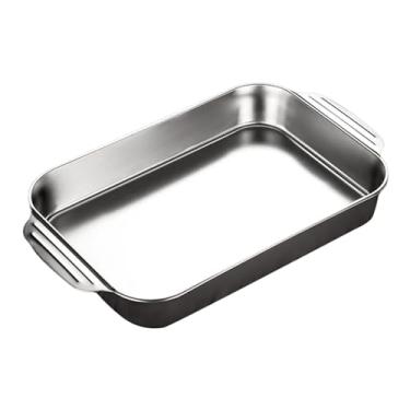 Imagem de ＫＬＫＣＭＳ Assadeira de aço inoxidável para grelha de peixe, retangular com alças, bordas laminadas lisas e resistentes à ferrugem, placa de frutos do mar, D