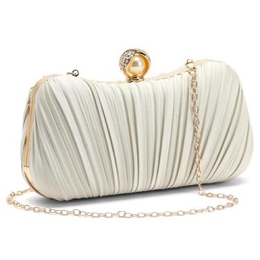 Imagem de RNIEGA Bolsa pequena clutch feminina para noite plissada cetim bolsa clutch bolsas de mão de luxo para festa de casamento, Dourado