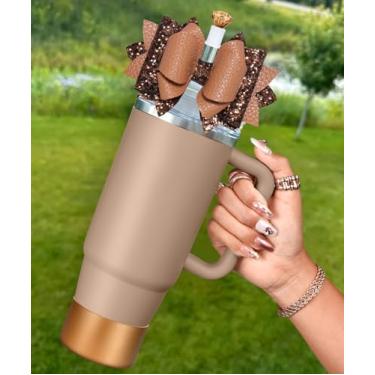 Imagem de Toykee Topper Bow Straw Topper with Cup Bootfor Stanley 40 850.5 g - Lindo arco de café e tampas de cobertura de diamante com protetor inferior, conjuntos de 3 peças para acessórios de copo