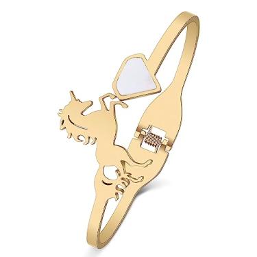 Imagem de YINYA Pulseira de aço inoxidável banhada a ouro 18 quilates com strass de prata fofa de cavalo vazada joias presentes para mulheres berloques, Medium, Aço inoxidável