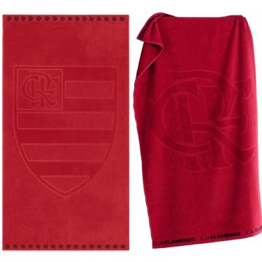 Imagem de Kit 2 Toalhas Relevo Mengão Rubro Negro Banho Praia e Piscina Oficial Clubes do Brasil Licenciado Buettner Brasão Clube de Regatas