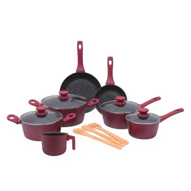 Imagem de Jogo De Panelas Alumínio Cerâmica Indução Antiaderente Conjunto 10 Peças Mimo Style Cook Rubi Panela Caçarola Frigideira E Colheres