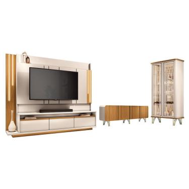 Imagem de Sala de Estar Estante Home Montane, Cristaleira Évora e Buffet Saluti - hb Móveis Off White/Cinamomo